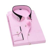 Camisa Social Masculina Rosa Antirrugas Com Botões De Diamante, Manga Longa, Gola Contrastante,