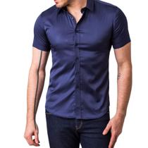 Camisa Social Masculina Slim Azul Manga Curta Zune