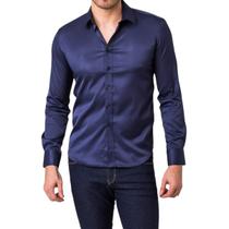 Camisa Social Masculina Slim Azul Manga Longa Zune