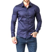 Camisa Social Masculina Slim Azul Marinho Manga Longa Zune