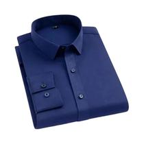 Camisa Social Masculina Slim Fit Azul Marinho De Manga Longa Casual Para Negócios, Não Precisa - faboten