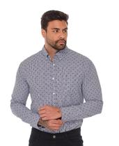 Camisa Social Masculina Slim Fit Cinza Escuro Com botões na gola - Tamanhos do PP ao XGG