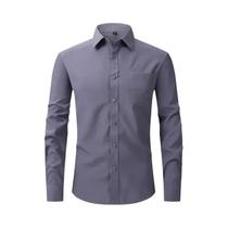 Camisa Social Masculina Slim Fit De Manga Longa Casual De Negócios Elástica Tamanho Americano Camisa