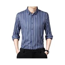 Camisa Social Masculina Slim Fit De Manga Longa Com Listras, Elástica E Antirrugas Para Negócios E Camisa Social Masculina Slim Fit De Manga Longa Com Listras, Elástica E Antirrugas Para Negócios E