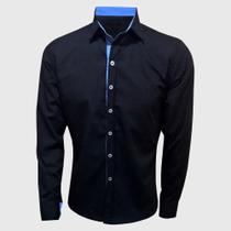 Camisa Social Masculina Slim Fit Manga Longa Preta