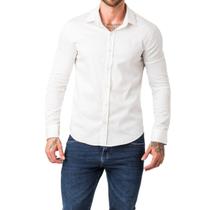 Camisa Social Masculina Slim Fit Off White Manga Longa Zune