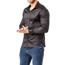 Camisa Social Masculina Slim Fit Preta Manga Longa Zune