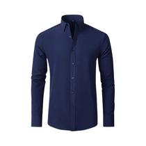 Camisa Social Masculina Slim Fit XXL Manga Longa Cor Sólida Primavera Outono Formal Sem Amassar