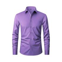 Camisa Social Masculina Slim Fit XXL Manga Longa Cor Sólida Primavera Outono Formal Sem Amassar