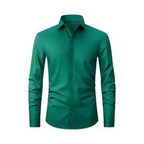 Camisa Social Masculina Slim Fit XXL Manga Longa Cor Sólida Primavera Outono Formal Sem Amassar