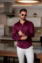 Camisa Social Masculina Slim Manga Longa Acetinada Vinho - Conquest