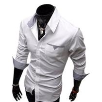 Camisa Social Masculina Slim manga longa com detalhes xadrez - Mag