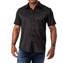 Camisa Social Masculina Slim Preta Manga Curta Zune