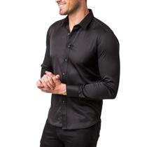 Camisa Social Masculina Slim Preta Manga Longa Zune Camisa Social Masculina Slim Preta Manga Longa Zune