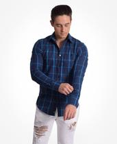 Camisa Social Masculina Slim Xadrez Azul - LEVOK