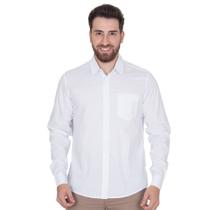 Camisa Social Masculina Tricoline Manga Longa Lisa Com Bolso