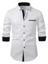 Camisa social masculina VIPWOLF de manga comprida com botões branca Camisa social masculina VIPWOLF de manga comprida com botões branca
