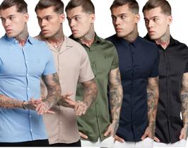 Camisa Social Masculino Manga Curta Slim Fit Varias Cores
