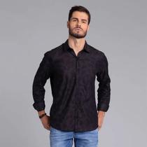 Camisa Social Preta Algodao Egipcio Jacquard Folhas Docthos