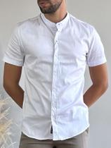 Camisa Social Slim Manga Curta Branca - Gola Padre - Zip Off