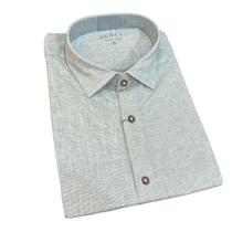 Camisa Social Slim Manga Curta Ogochi Masculina Com Botão Linho