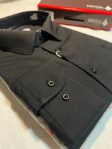 Camisa social slim manga longa sem bolso preta lisa 100% algodao
