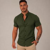 Camisa Social Slim Masculina Gola Padre Manga Curta