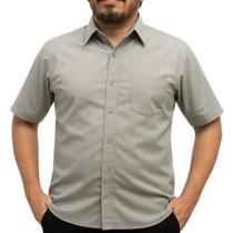 Camisa Social Unioffice Manga Curta Cinza Uniforme Trabalho