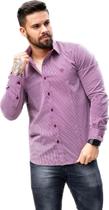 Camisa Social Volar Manga Longa Slim Fit Lisa Acetinado Xadrez Masculina Festa Casamento Algodão