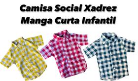 Camisa Social Xadrez Manga Curta Infantil Menino Confortável Festa Envio Já - Rugido Kids