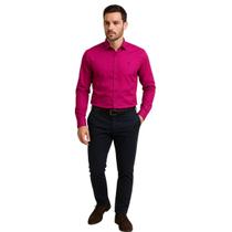 Camisa Super Slim Fúcsia Manga Longa 100% Algodão