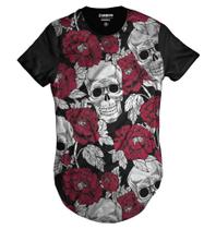 Camisa Swag Caveira Mexicana Florida Rosas Vermelhas