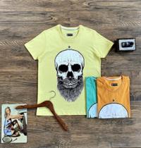 Camisa T-shirt Masculina Blusa Estampada Caveira Skull Barba Embalamos para Presente