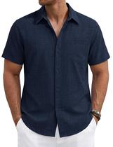 Camisa TACVASEN de manga curta de linho com botões para homens, azul marinho Camisa TACVASEN de manga curta de linho com botões para homens, azul marinho