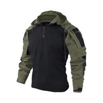 Camisa Tática Masculina de Combate - Camuflada, 1/4 de Manga Com Zíper Rip Stop