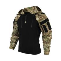 Camisa Tática Masculina de Combate - Camuflada, 1/4 de Manga Com Zíper Rip Stop