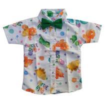 Camisa Tema Dinossauro Baby com Gravata Infantil Menino Camisa Tema Dinossauro Baby com Gravata Infantil Menino