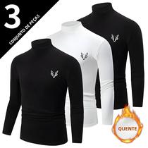 Camisa Térmica Masculina Branca De Manga Longa Com Gola Alta Casual Estilo Joker Para Outono Inverno