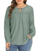 Camisa TFSDOD Plus Size Blusa verde de manga comprida para mulheres 2GG Camisa TFSDOD Plus Size Blusa verde de manga comprida para mulheres 2GG