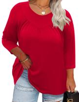 Camisa TFSDOD Plus Size Christmas para mulheres, manga 3/4, vermelha Camisa TFSDOD Plus Size Christmas para mulheres, manga 3/4, vermelha