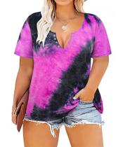 Camisa TIYOMI rosa choque com decote em V raglan de manga curta feminina plus size