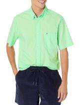 Camisa Tommy Hilfiger de manga curta, ajuste clássico, verde, cinza