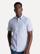 Camisa Tommy Hilfiger Masculina Manga Curta Regular Listrada Oxford Azul Médio Camisa Tommy Hilfiger Masculina Manga Curta Regular Listrada Oxford Azul Médio