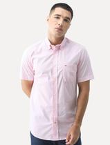Camisa Tommy Hilfiger Masculina Manga Curta Xadrez Gingham Branca/Rosa Claro Camisa Tommy Hilfiger Masculina Manga Curta Xadrez Gingham Branca/Rosa Claro