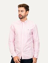 Camisa Tommy Hilfiger Masculina Oxford Slim Bold Stripe Rosa Claro