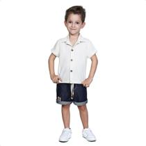 Camisa Tricoline e Bermuda Jeans Infantil Masculina