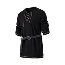 Camisa Túnica Medieval Masculina Viking Pirata Renascentista De Manga Longa Com Cadarço E Cinto