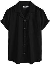 Camisa VATPAVE 3XL preta de algodão com botões e manga curta Camisa VATPAVE 3XL preta de algodão com botões e manga curta