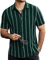 Camisa VATPAVE com botões listrada de manga curta verde XL