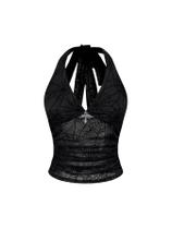 Camisa Verdusa Y2k Gothic Halter Mesh Sheer Encosto Preto S